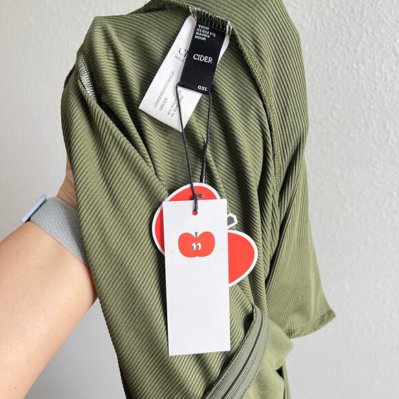 New Cider Olive Green Ribbed Knit Wide Leg Jumpsuit Women's 0XL 12/14 Stretchy - Picture 6 of 6